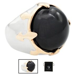Mens Genuine Onyx And Rose Stainless Steel Ring